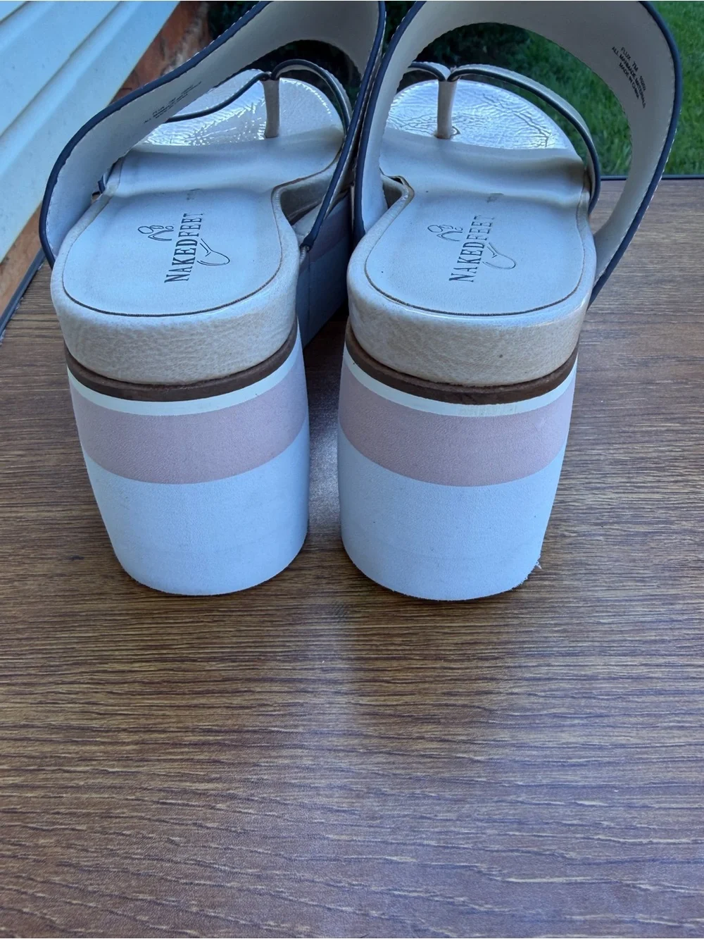 Naked Feet Flux Platform Wedge Sandals Women Size 7M Beige Pink Slide Thong